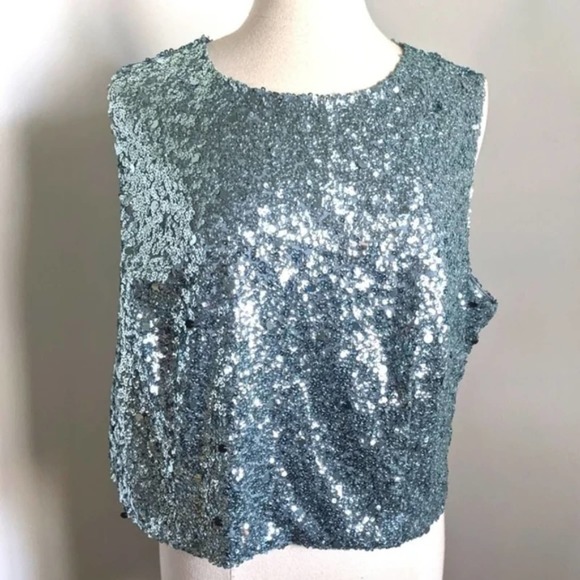 CITY CHIC Be Dazzle Sequin‎ fitted cropped Top - topaz plus size 24 new!!! - Picture 1 of 12